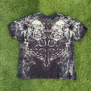 Vintage Y2K Xzavier Size XXL All Over Print Skull Punk Emo Skater Shirt